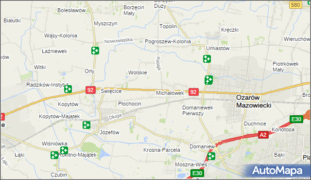 mapa Michałówek gmina Ożarów Mazowiecki, Michałówek gmina Ożarów Mazowiecki na mapie Targeo