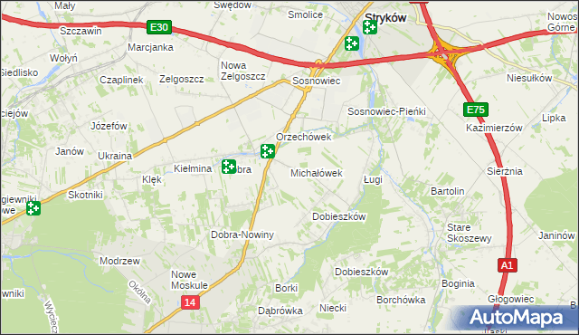 mapa Michałówek gmina Stryków, Michałówek gmina Stryków na mapie Targeo