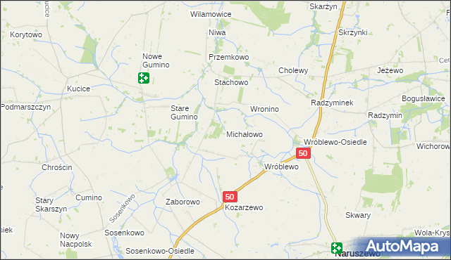 mapa Michałowo gmina Naruszewo, Michałowo gmina Naruszewo na mapie Targeo