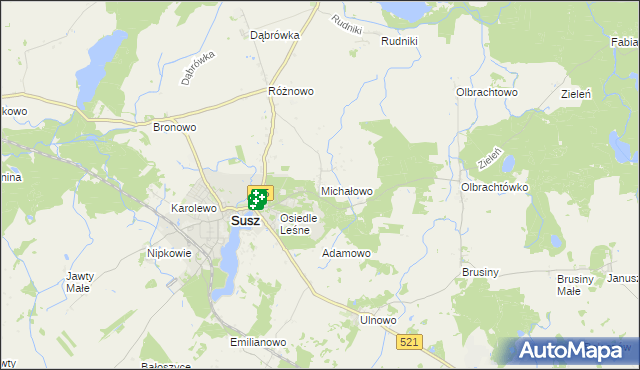 mapa Michałowo gmina Susz, Michałowo gmina Susz na mapie Targeo