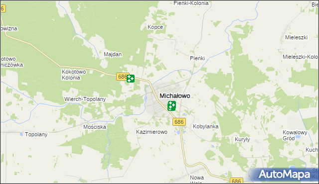 mapa Michałowo powiat białostocki, Michałowo powiat białostocki na mapie Targeo