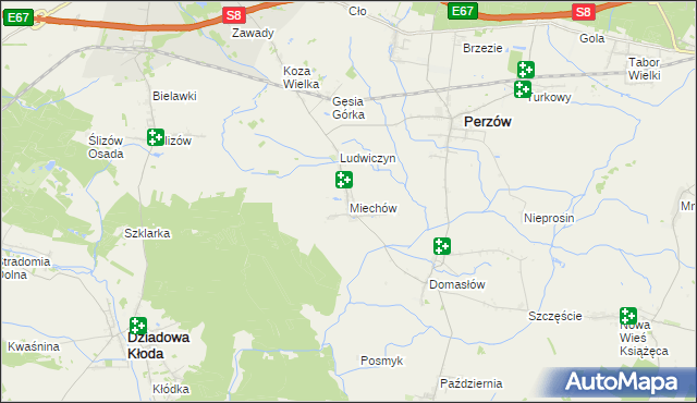 mapa Miechów gmina Perzów, Miechów gmina Perzów na mapie Targeo