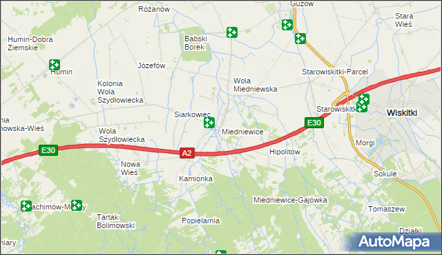 mapa Miedniewice gmina Wiskitki, Miedniewice gmina Wiskitki na mapie Targeo