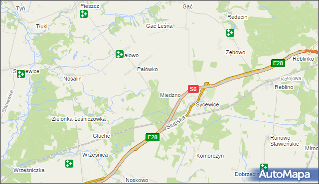 mapa Miedzno gmina Kobylnica, Miedzno gmina Kobylnica na mapie Targeo