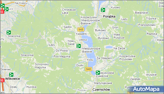 mapa Międzybrodzie Bialskie, Międzybrodzie Bialskie na mapie Targeo