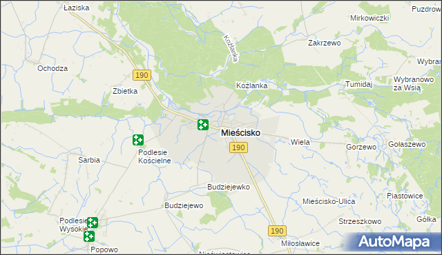 mapa Mieścisko powiat wągrowiecki, Mieścisko powiat wągrowiecki na mapie Targeo