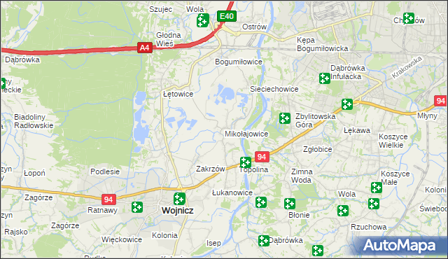 mapa Mikołajowice gmina Wierzchosławice, Mikołajowice gmina Wierzchosławice na mapie Targeo