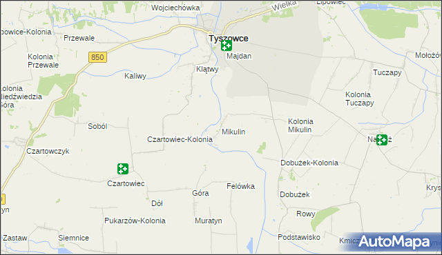 mapa Mikulin gmina Tyszowce, Mikulin gmina Tyszowce na mapie Targeo