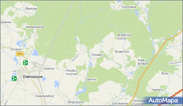 mapa Miodary gmina Dobroszyce, Miodary gmina Dobroszyce na mapie Targeo