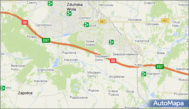 mapa Młodawin Dolny, Młodawin Dolny na mapie Targeo