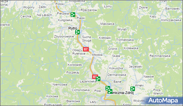 mapa Młodów gmina Piwniczna-Zdrój, Młodów gmina Piwniczna-Zdrój na mapie Targeo