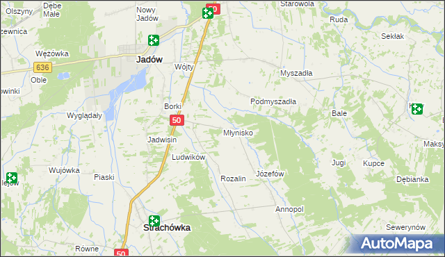 mapa Młynisko gmina Strachówka, Młynisko gmina Strachówka na mapie Targeo