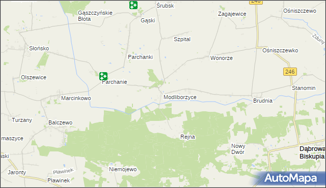 mapa Modliborzyce gmina Dąbrowa Biskupia, Modliborzyce gmina Dąbrowa Biskupia na mapie Targeo