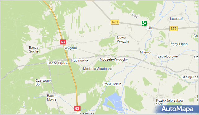 mapa Modzele-Wypychy, Modzele-Wypychy na mapie Targeo