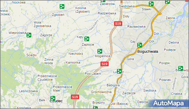 mapa Mogielnica gmina Boguchwała, Mogielnica gmina Boguchwała na mapie Targeo