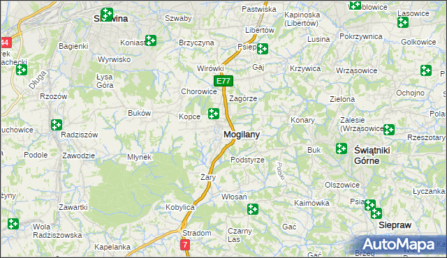 mapa Mogilany, Mogilany na mapie Targeo