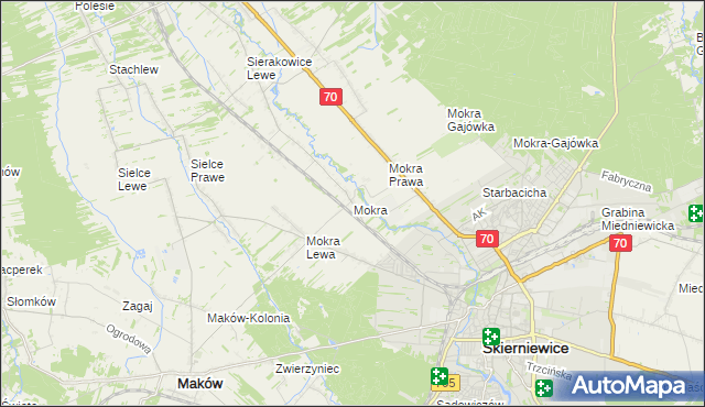 mapa Mokra gmina Skierniewice, Mokra gmina Skierniewice na mapie Targeo