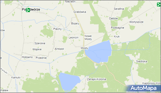 mapa Mosty gmina Podedwórze, Mosty gmina Podedwórze na mapie Targeo