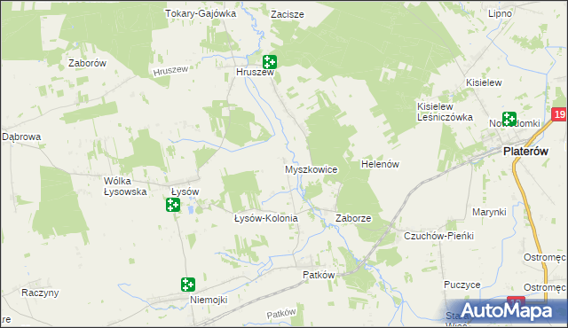 mapa Myszkowice gmina Platerów, Myszkowice gmina Platerów na mapie Targeo