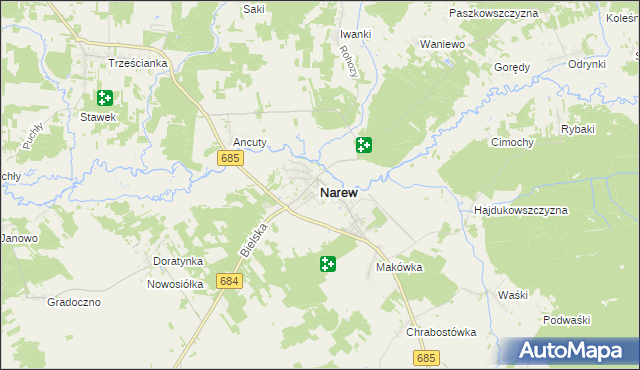 mapa Narew, Narew na mapie Targeo