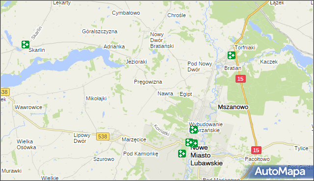 mapa Nawra gmina Nowe Miasto Lubawskie, Nawra gmina Nowe Miasto Lubawskie na mapie Targeo