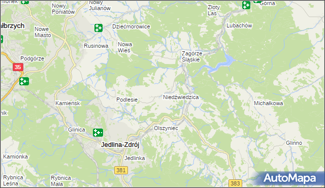 mapa Niedźwiedzica gmina Walim, Niedźwiedzica gmina Walim na mapie Targeo