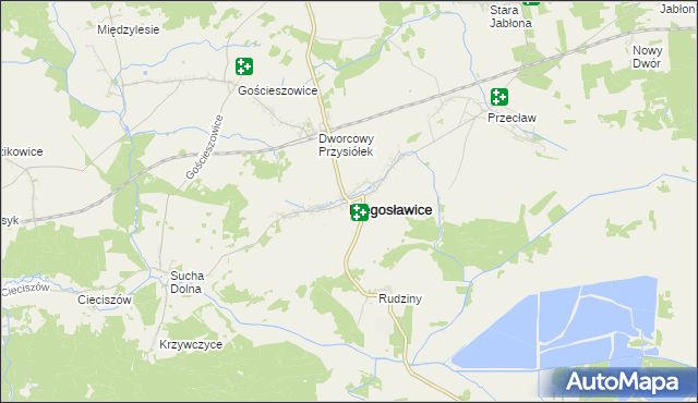 mapa Niegosławice powiat żagański, Niegosławice powiat żagański na mapie Targeo