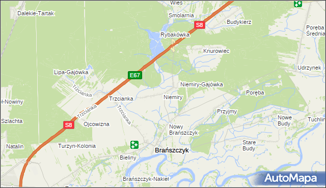 mapa Niemiry gmina Brańszczyk, Niemiry gmina Brańszczyk na mapie Targeo