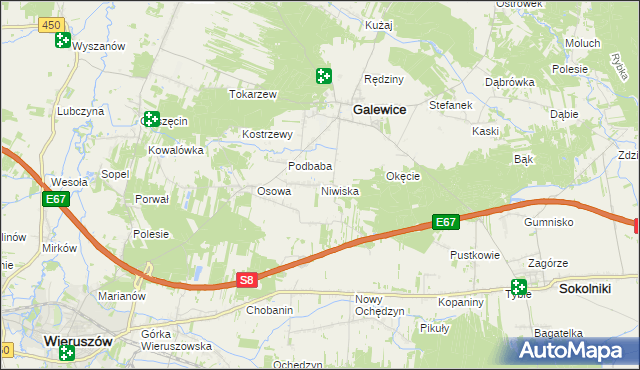 mapa Niwiska gmina Galewice, Niwiska gmina Galewice na mapie Targeo