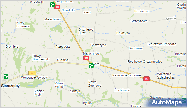 mapa Nowa Góra gmina Staroźreby, Nowa Góra gmina Staroźreby na mapie Targeo
