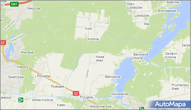 mapa Nowa Wieś gmina Sulejów, Nowa Wieś gmina Sulejów na mapie Targeo