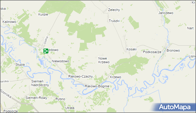 mapa Nowe Krzewo gmina Piątnica, Nowe Krzewo gmina Piątnica na mapie Targeo