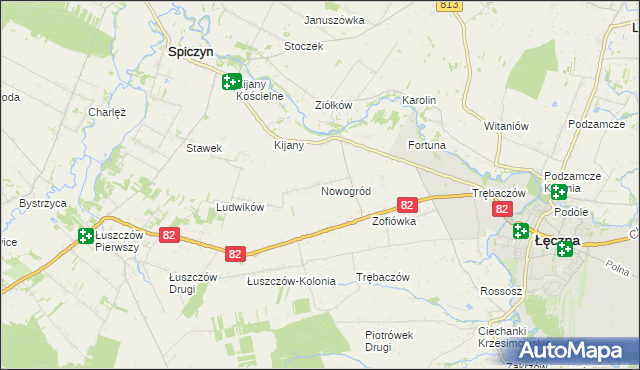 mapa Nowogród gmina Łęczna, Nowogród gmina Łęczna na mapie Targeo