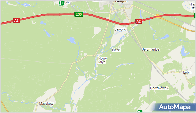 mapa Nowy Młyn gmina Rzepin, Nowy Młyn gmina Rzepin na mapie Targeo