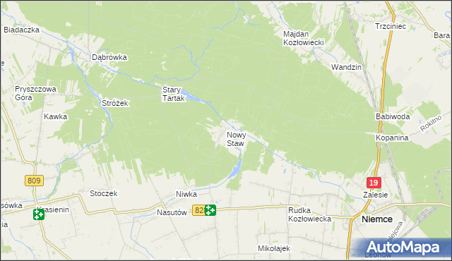 mapa Nowy Staw gmina Niemce, Nowy Staw gmina Niemce na mapie Targeo