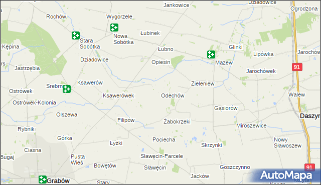 mapa Odechów gmina Grabów, Odechów gmina Grabów na mapie Targeo