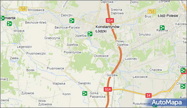 mapa Okołowice gmina Pabianice, Okołowice gmina Pabianice na mapie Targeo