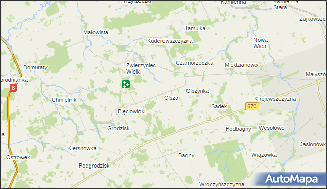 mapa Olsza gmina Dąbrowa Białostocka, Olsza gmina Dąbrowa Białostocka na mapie Targeo