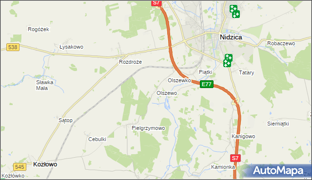 mapa Olszewo gmina Nidzica, Olszewo gmina Nidzica na mapie Targeo