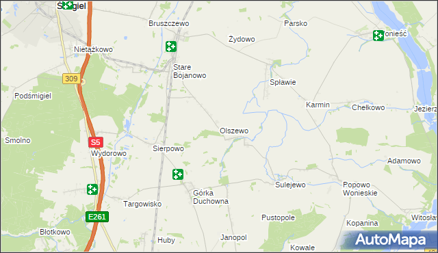 mapa Olszewo gmina Śmigiel, Olszewo gmina Śmigiel na mapie Targeo