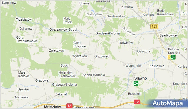 mapa Olszowiec gmina Sławno, Olszowiec gmina Sławno na mapie Targeo