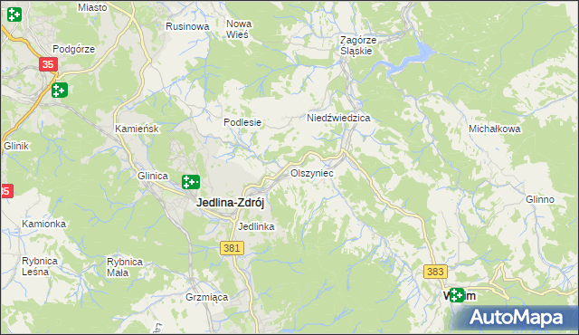 mapa Olszyniec gmina Walim, Olszyniec gmina Walim na mapie Targeo