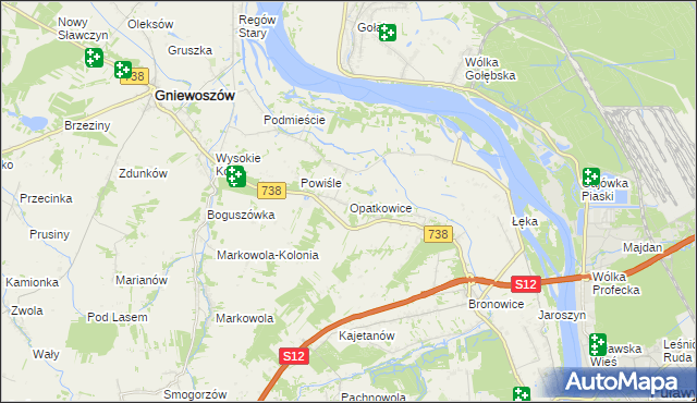 mapa Opatkowice gmina Puławy, Opatkowice gmina Puławy na mapie Targeo