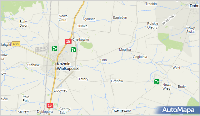 mapa Orla gmina Koźmin Wielkopolski, Orla gmina Koźmin Wielkopolski na mapie Targeo