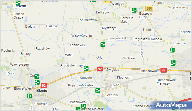 mapa Orły gmina Ożarów Mazowiecki, Orły gmina Ożarów Mazowiecki na mapie Targeo