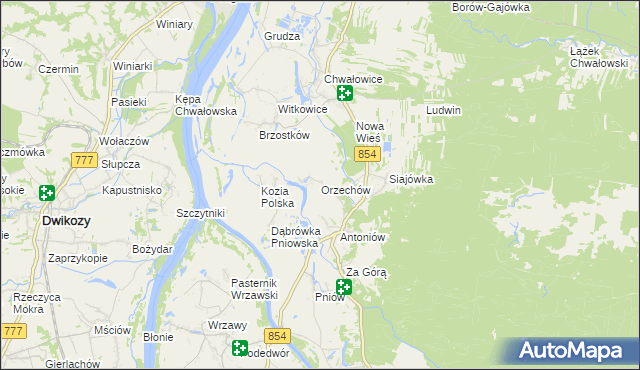 mapa Orzechów gmina Radomyśl nad Sanem, Orzechów gmina Radomyśl nad Sanem na mapie Targeo