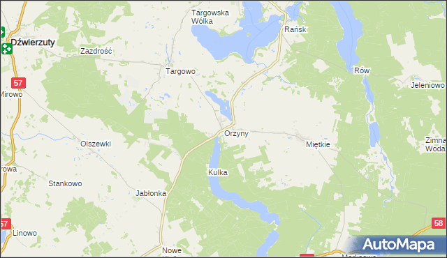 mapa Orzyny, Orzyny na mapie Targeo