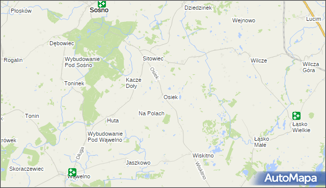 mapa Osiek gmina Koronowo, Osiek gmina Koronowo na mapie Targeo