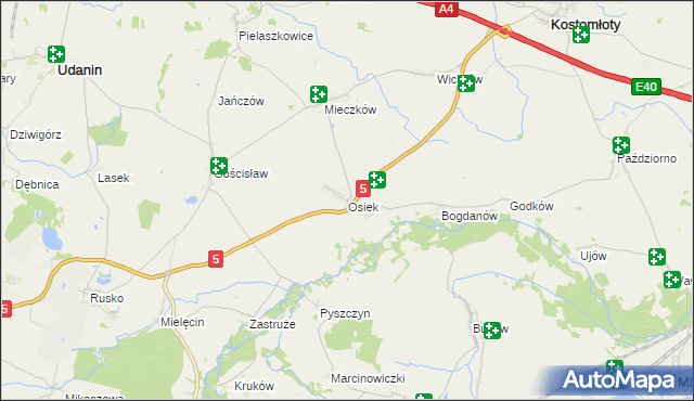 mapa Osiek gmina Kostomłoty, Osiek gmina Kostomłoty na mapie Targeo