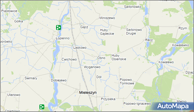 mapa Ośno gmina Janowiec Wielkopolski, Ośno gmina Janowiec Wielkopolski na mapie Targeo